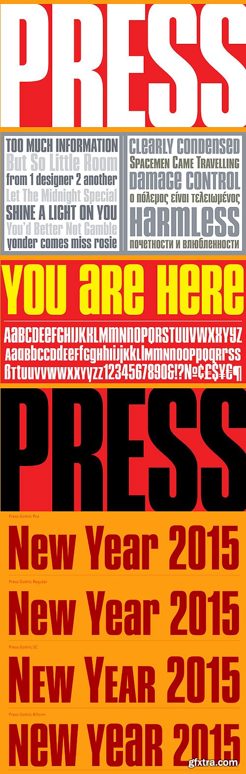 Press Gothic Font Family 4xOTF $125