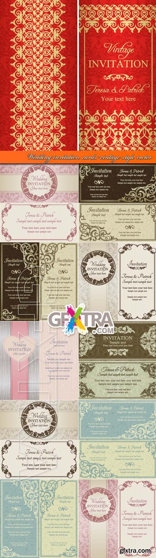 Wedding invitation cards vintage style vector