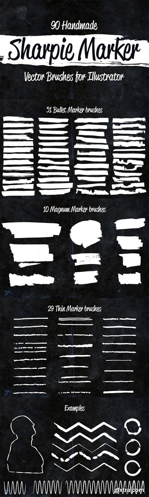 CreativeMarket - 90 Sharpie Marker Vector Brushes 68559