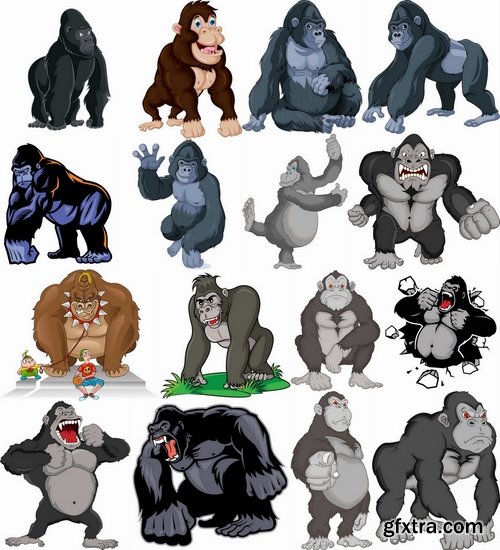 Collection of vector images of gorillas 25 Eps