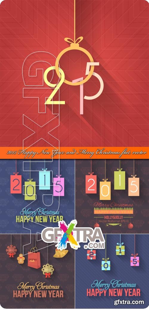 2015 Happy New Year and Merry Christmas flat vector