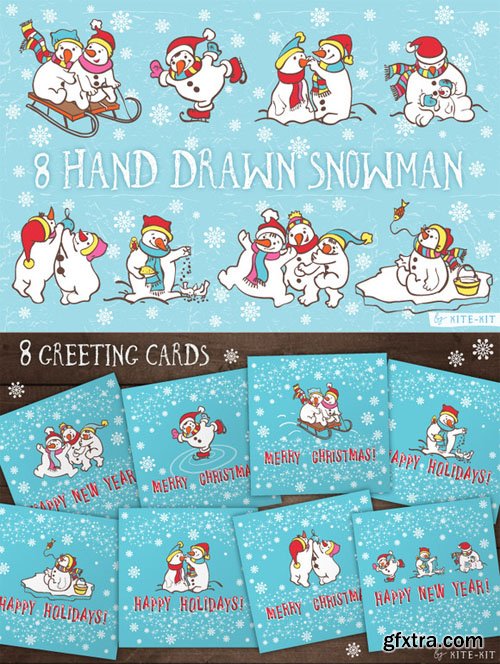 Snowman Vector Elements and Cards