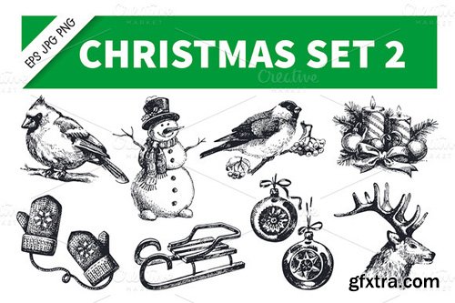 Christmas Hand Drawn Vintage Set 2