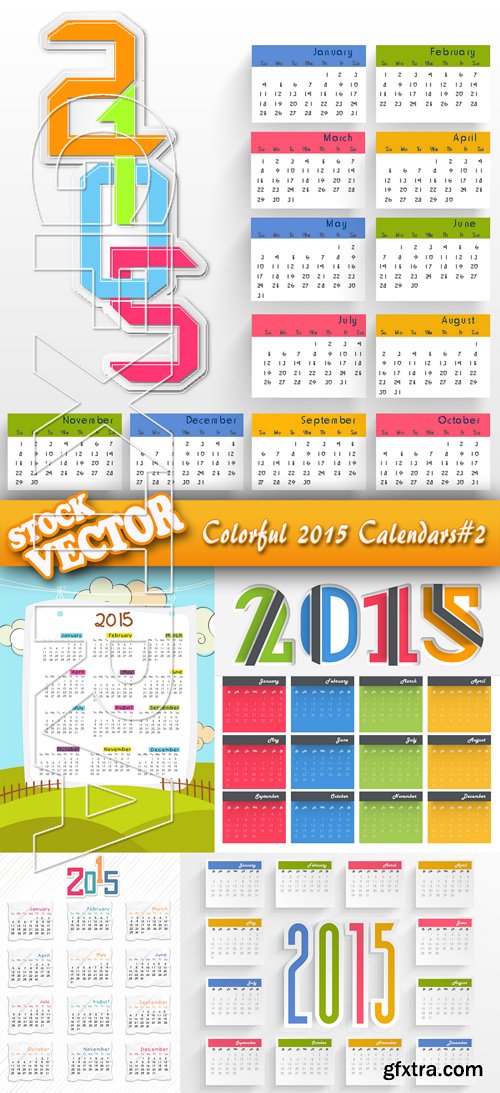 Stock Vector - Colorful 2015 Calendars#2