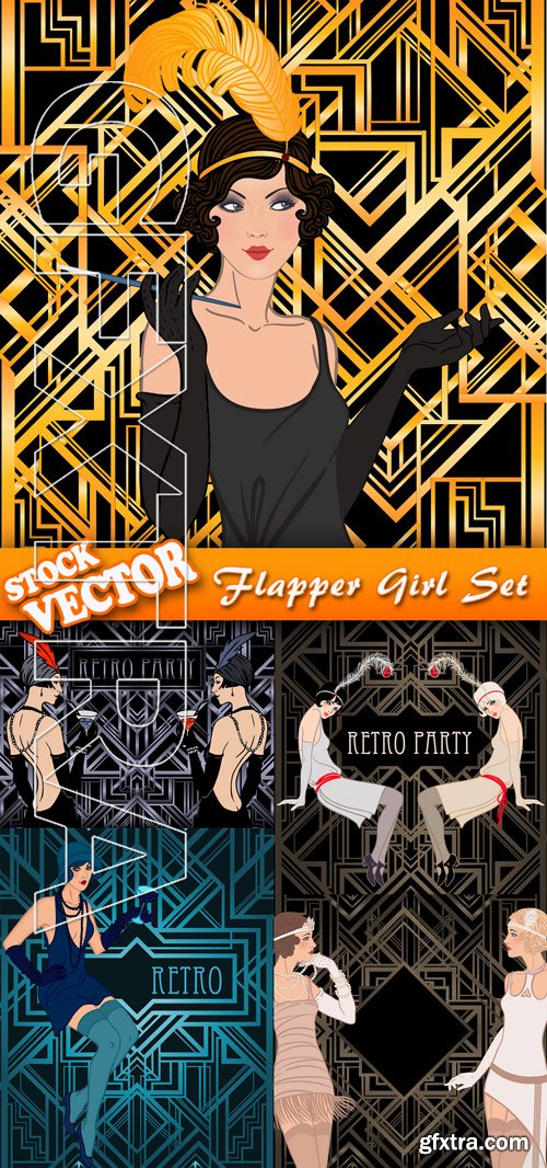 Stock Vector - Flapper Girl Set