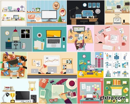 Workspace flat elements in vector from stock - 25 Eps