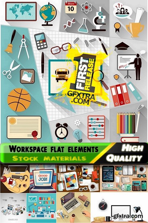 Workspace flat elements in vector from stock - 25 Eps