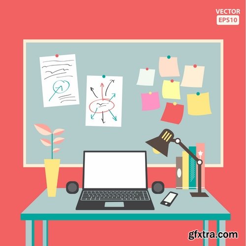 Workspace flat elements in vector from stock - 25 Eps