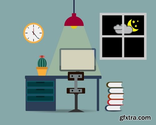 Workspace flat elements in vector from stock - 25 Eps