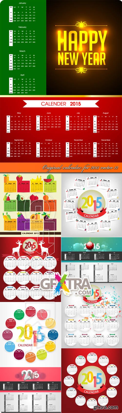 Original calendar for 2015 vector 12