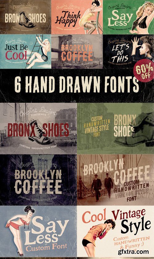 6 Hand Drawn Fonts $29