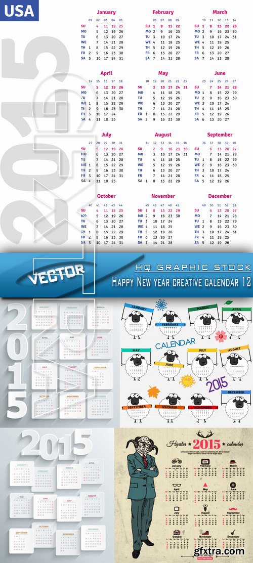 Stock Vector - Happy New year creative calendar 12