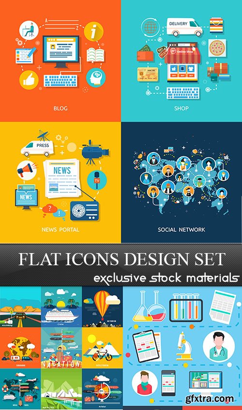 Flat Icons Design Set, 15xEPS