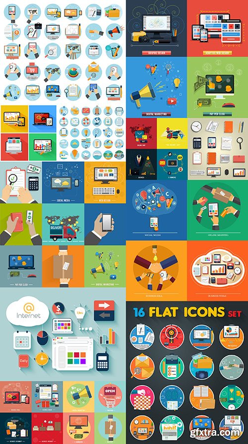 Flat Icons Design Set, 15xEPS