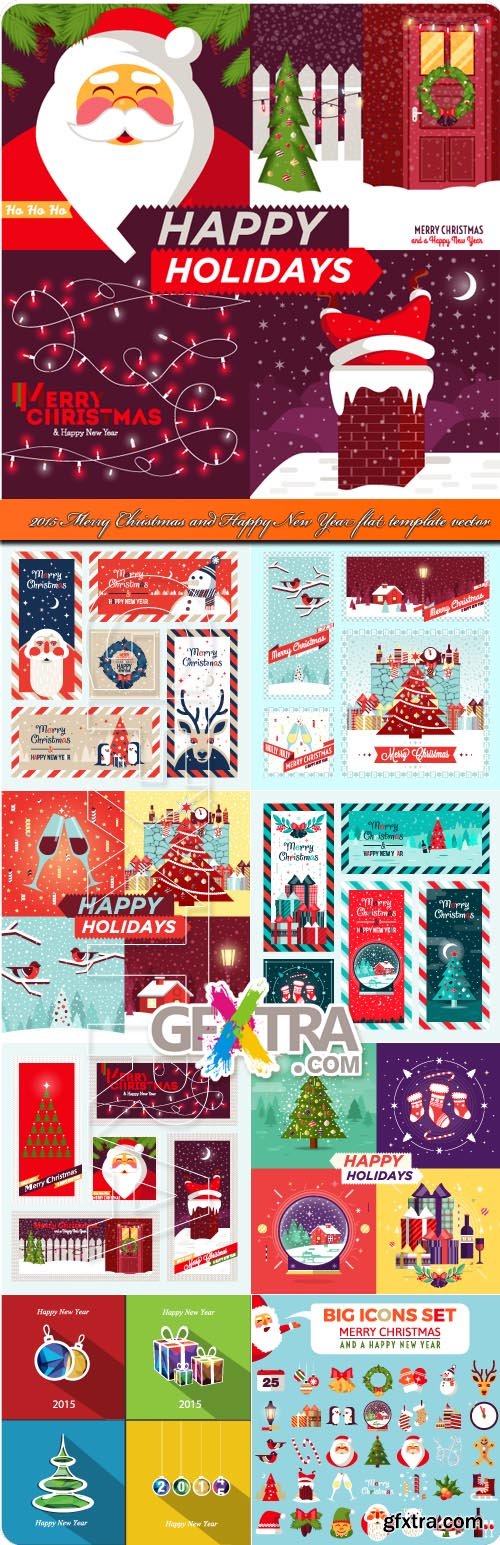 2015 Merry Christmas and Happy New Year flat template vector