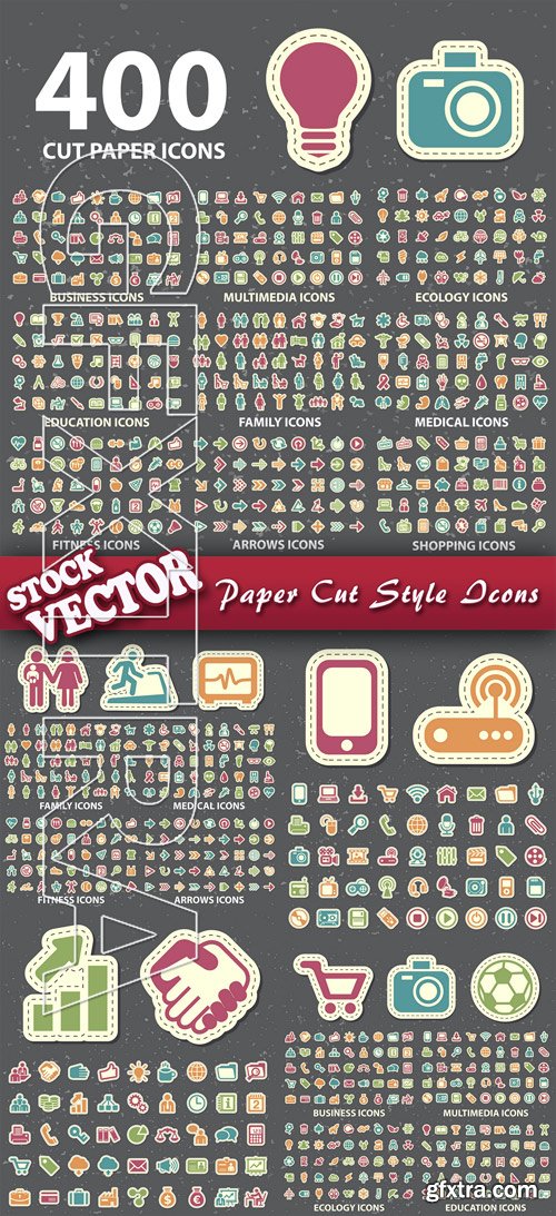 Stock Vector - Paper Cut Style Icons