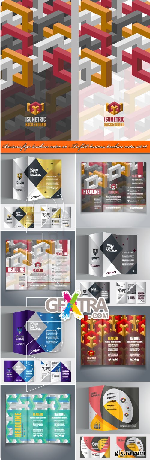 Business flyer brochure vector set - Tri fold business brochure vector set 06