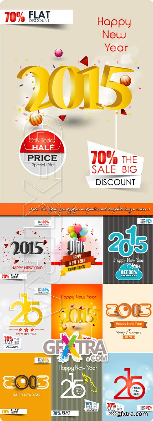 2015 New Year party flyer and poster sale template design vector 3