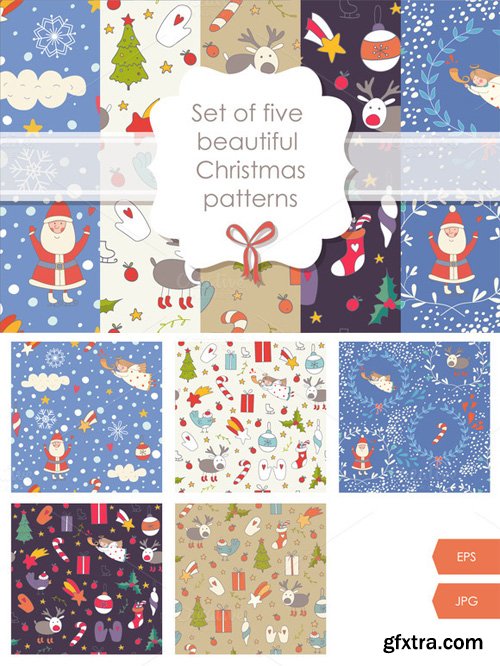 CreativeMarket - Set of Christmas seamless patterns 129091