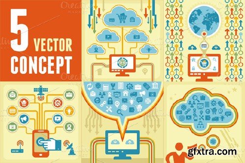 CreativeMarket - 5 Vector Concept of Internet Theme 8560