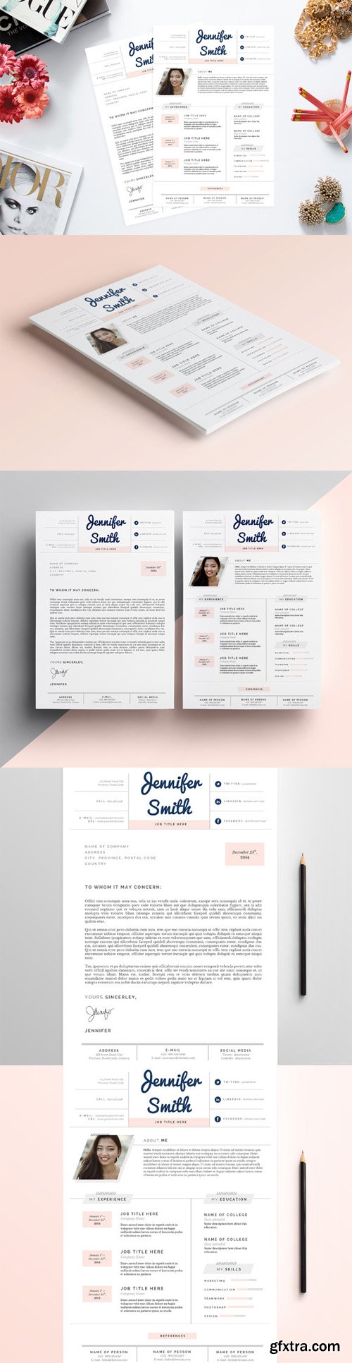 CreativeMarket - Feminine Resume & CV Template Pkg. 130321