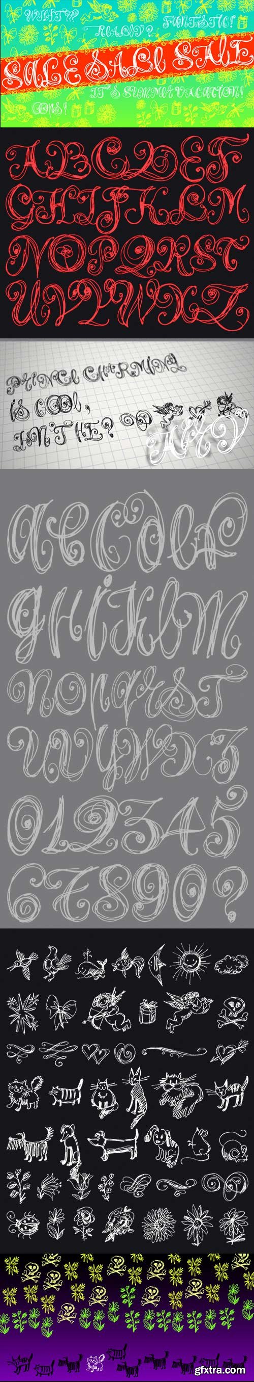 Airy Hand-Drawn Typeface and Picture Fonts $30