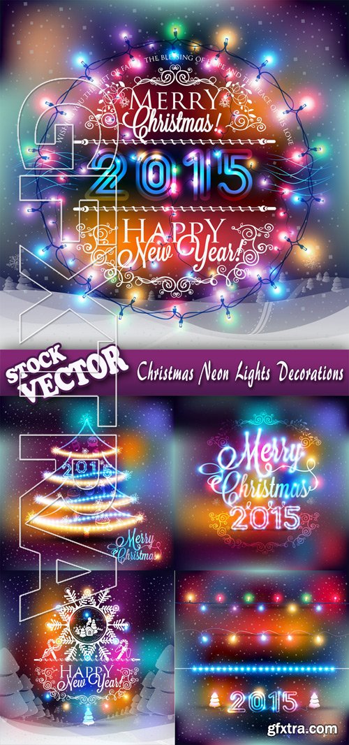 Stock Vector - Christmas Neon Lights Decorations