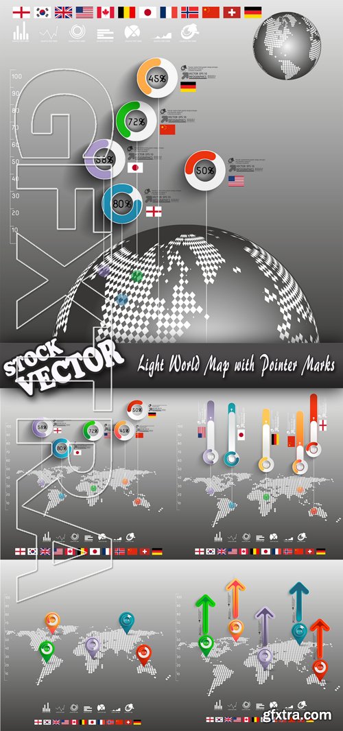 Stock Vector - Light World Map with Pointer Marks