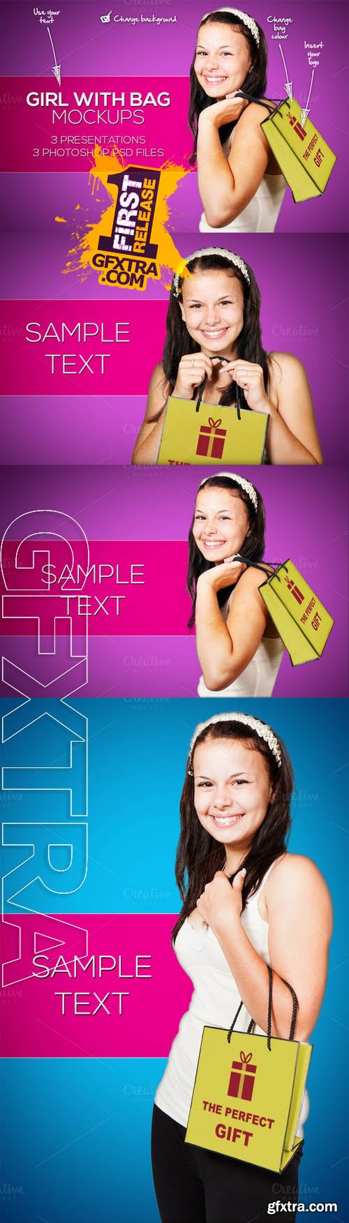 Girl with Bag and logo Mockups - Creativemarket 131767