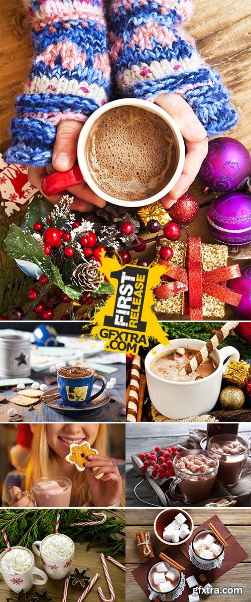 Stock Photo Hot chocolate with gingerbread, Christmas traditional drink