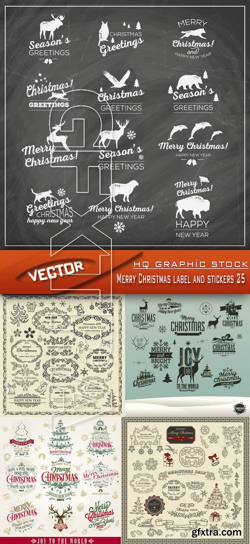 Stock Vector - Merry Christmas label and stickers 25