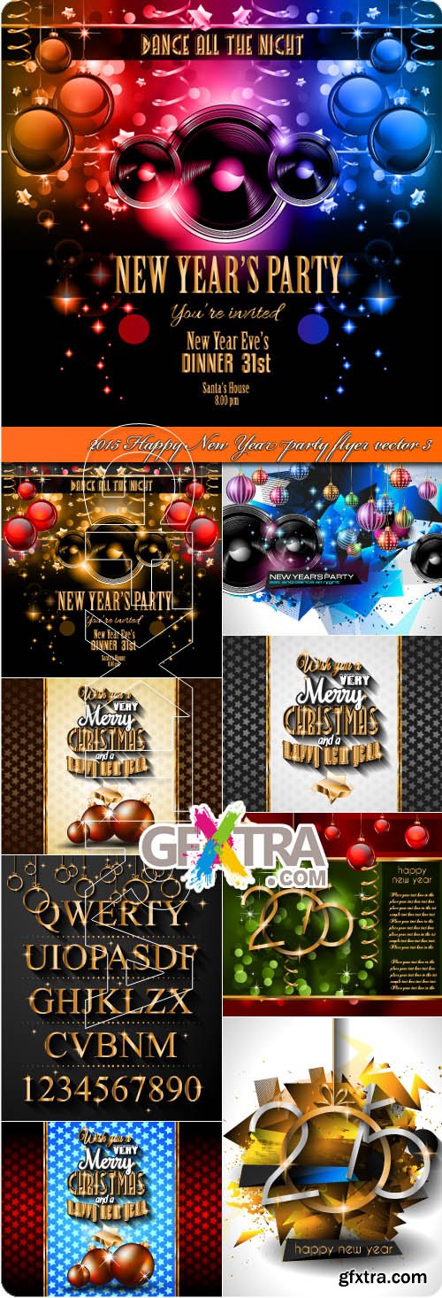 2015 Happy New Year party flyer vector 3