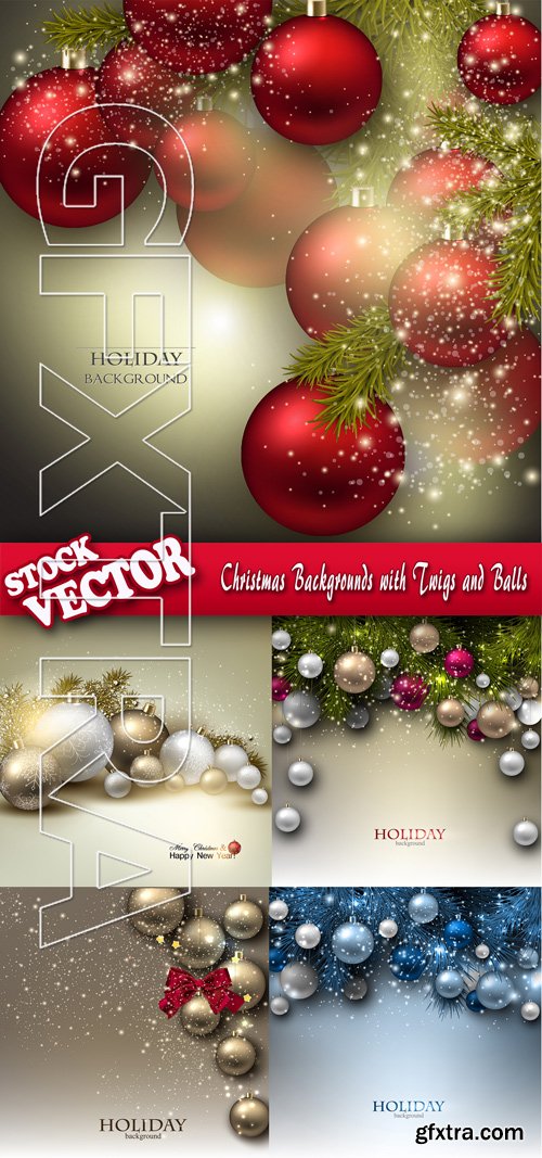 Stock Vector - Christmas Backgrounds with Twigs and Balls