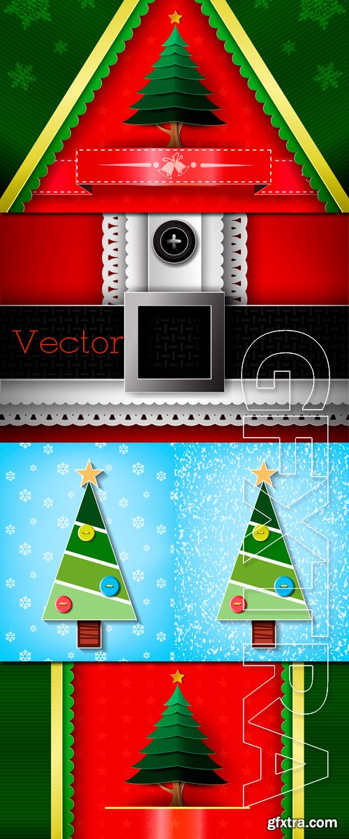 New Year's backgrounds in Vector with green fir-trees