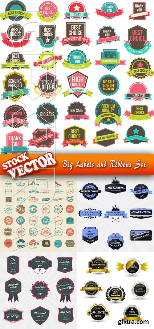 Stock Vector - Big Labels and Ribbons Set