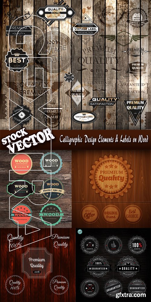 Stock Vector - Calligraphic Design Elements & Labels on Wood