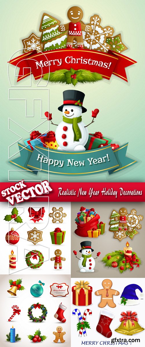 Stock Vector - Realistic New Year Holiday Decorations