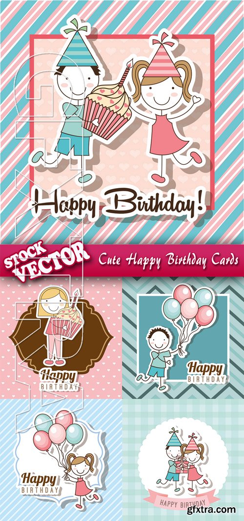 Stock Vector - Cute Happy Birthday Cards