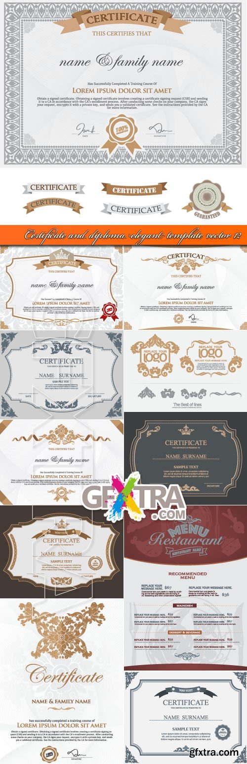 Certificate and diploma elegant template vector 12