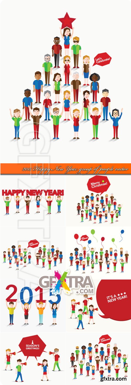 2015 Happy New Year group of people vector