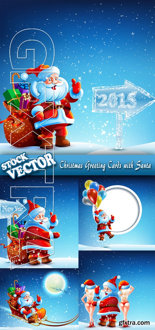 Stock Vector - Christmas Greeting Cards with Santa