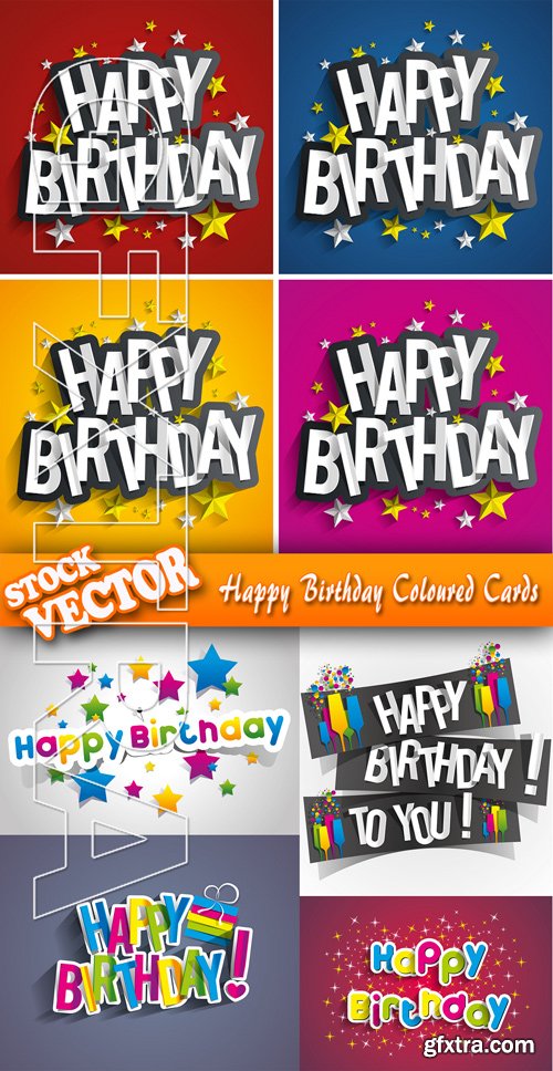 Stock Vector - Happy Birthday Coloured Cards