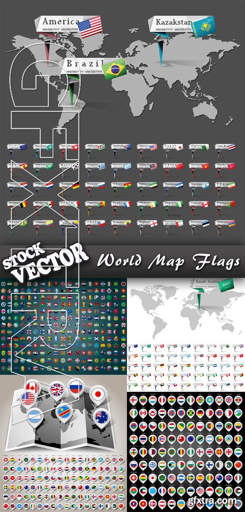 Stock Vector - World Map Flags