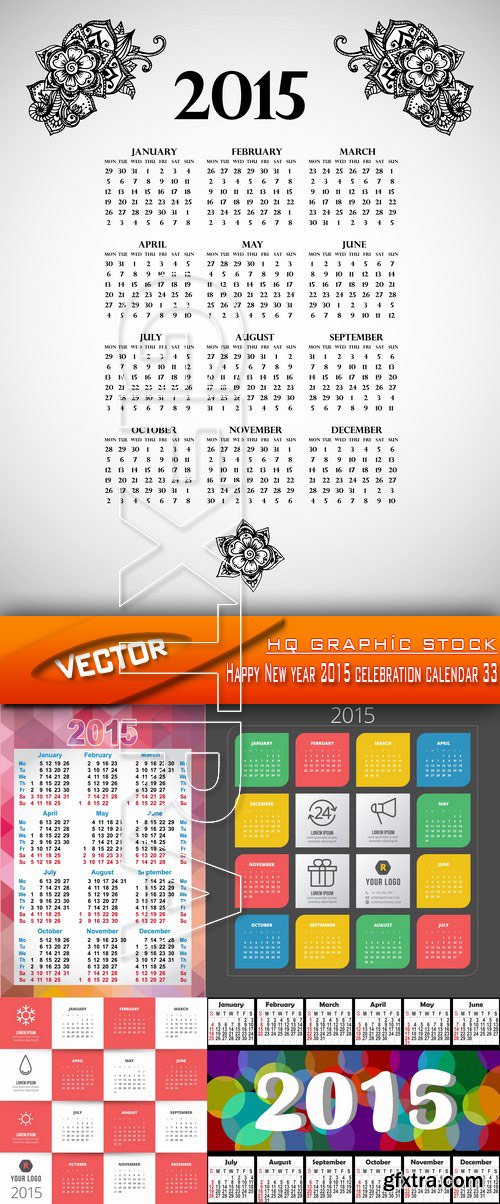 Stock Vector - Happy New year 2015 celebration calendar 33