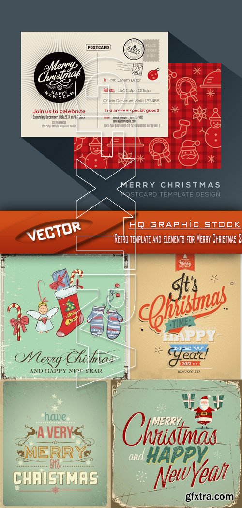 Stock Vector - Retro template and elements for Merry Christmas 2