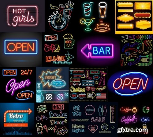 Collection of neon signs vector picture 25 Eps