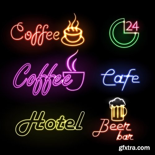 Collection of neon signs vector picture 25 Eps