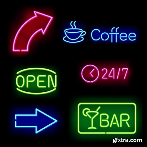 Collection of neon signs vector picture 25 Eps