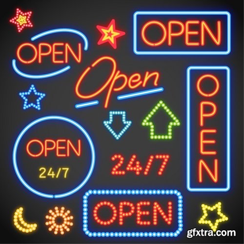 Collection of neon signs vector picture 25 Eps