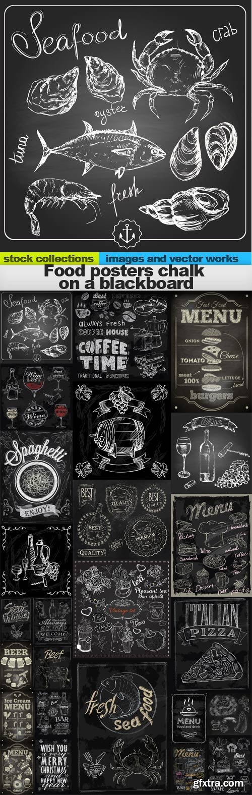 Food posters chalk on a blackboard,25 x EPS